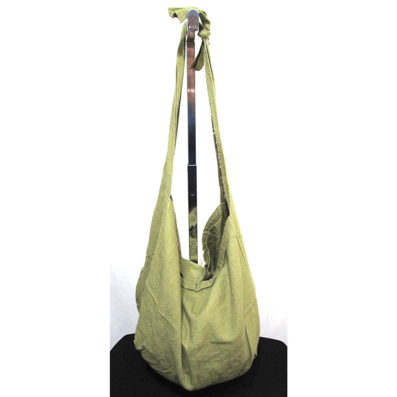 Large Plain Olive Green Linen Crossbody Hobo Bag - Picture 1 of 11